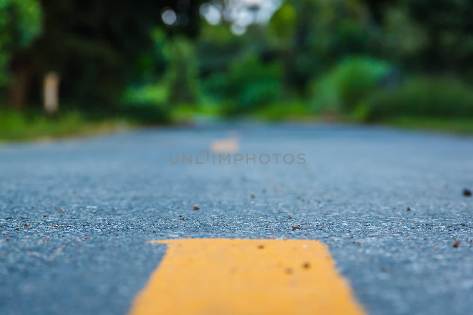 lines and tire tracks. Close up photo with selective focus