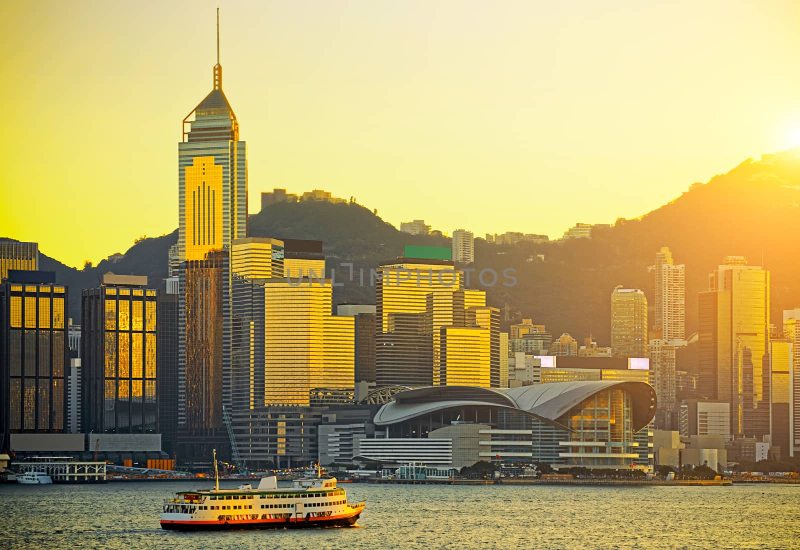 Hong Kong skyline in sunset