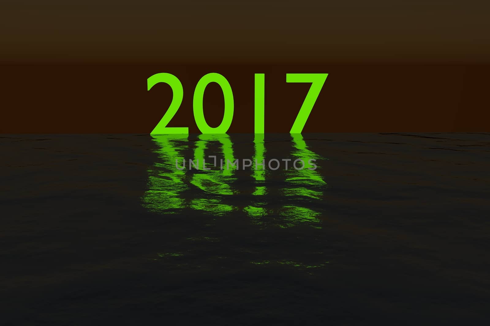 Glowing 2018 on the sea during night rendered illustration by abeckman2706