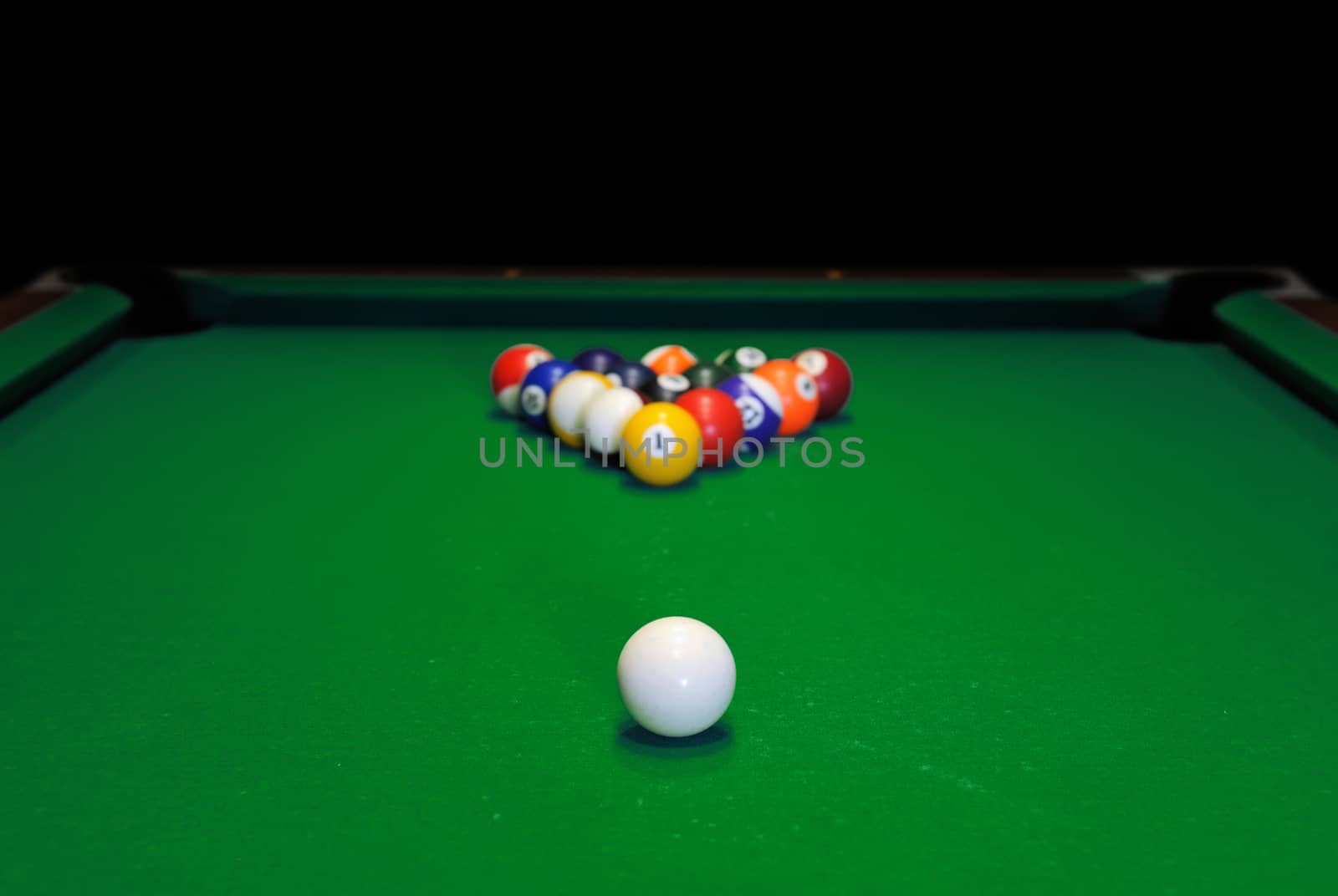 Billiard balls in a green pool table