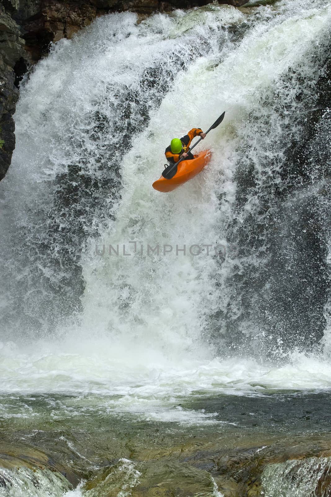 Jump from the waterfall in Norway, Ula river.