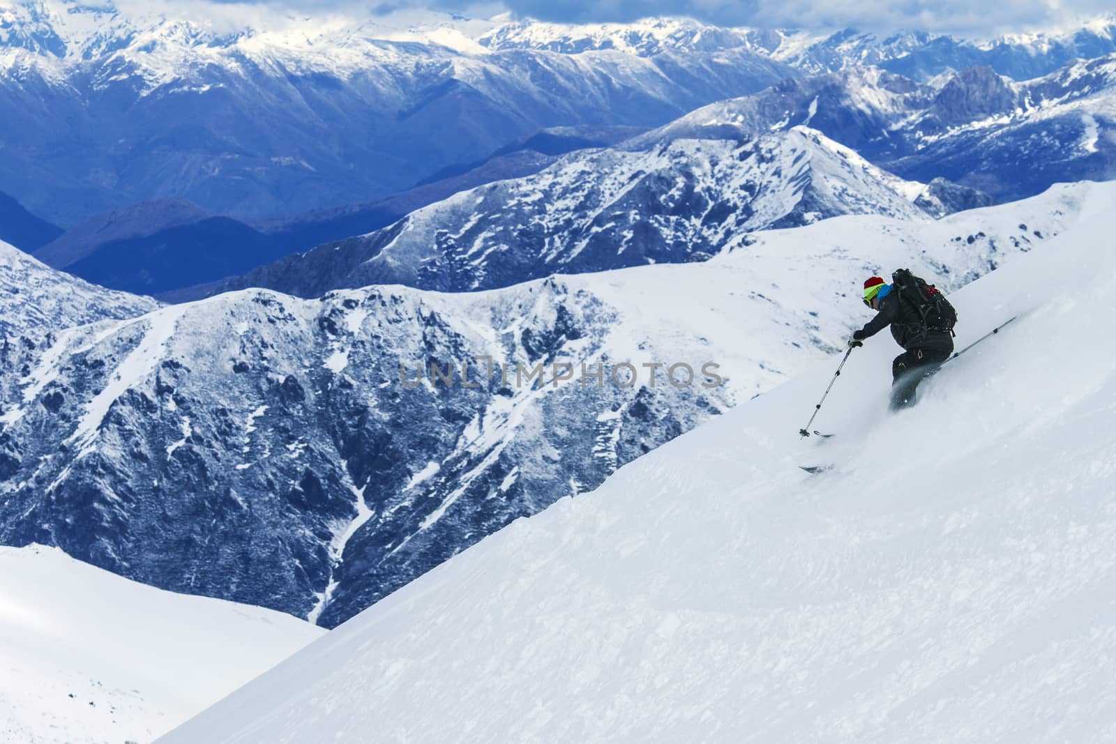 Freeride on slope in Chile mountains, september 2013