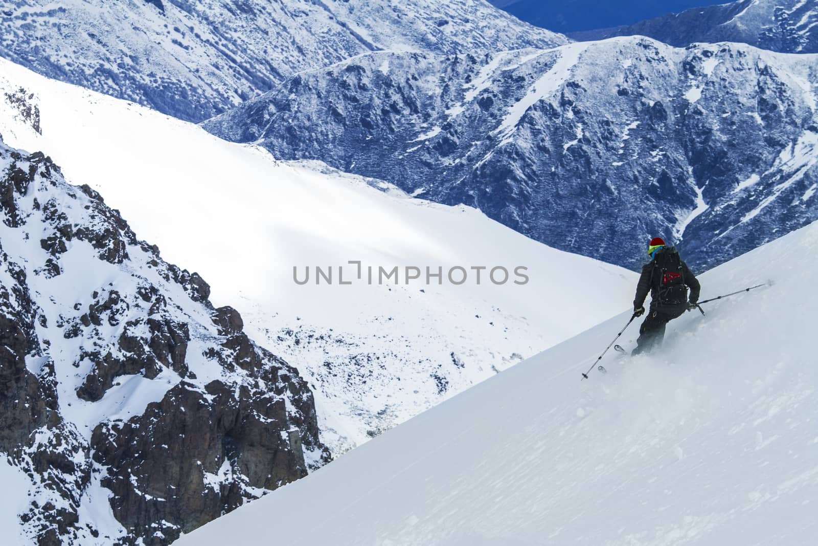 Freeride on slope in Chile mountains, september 2013