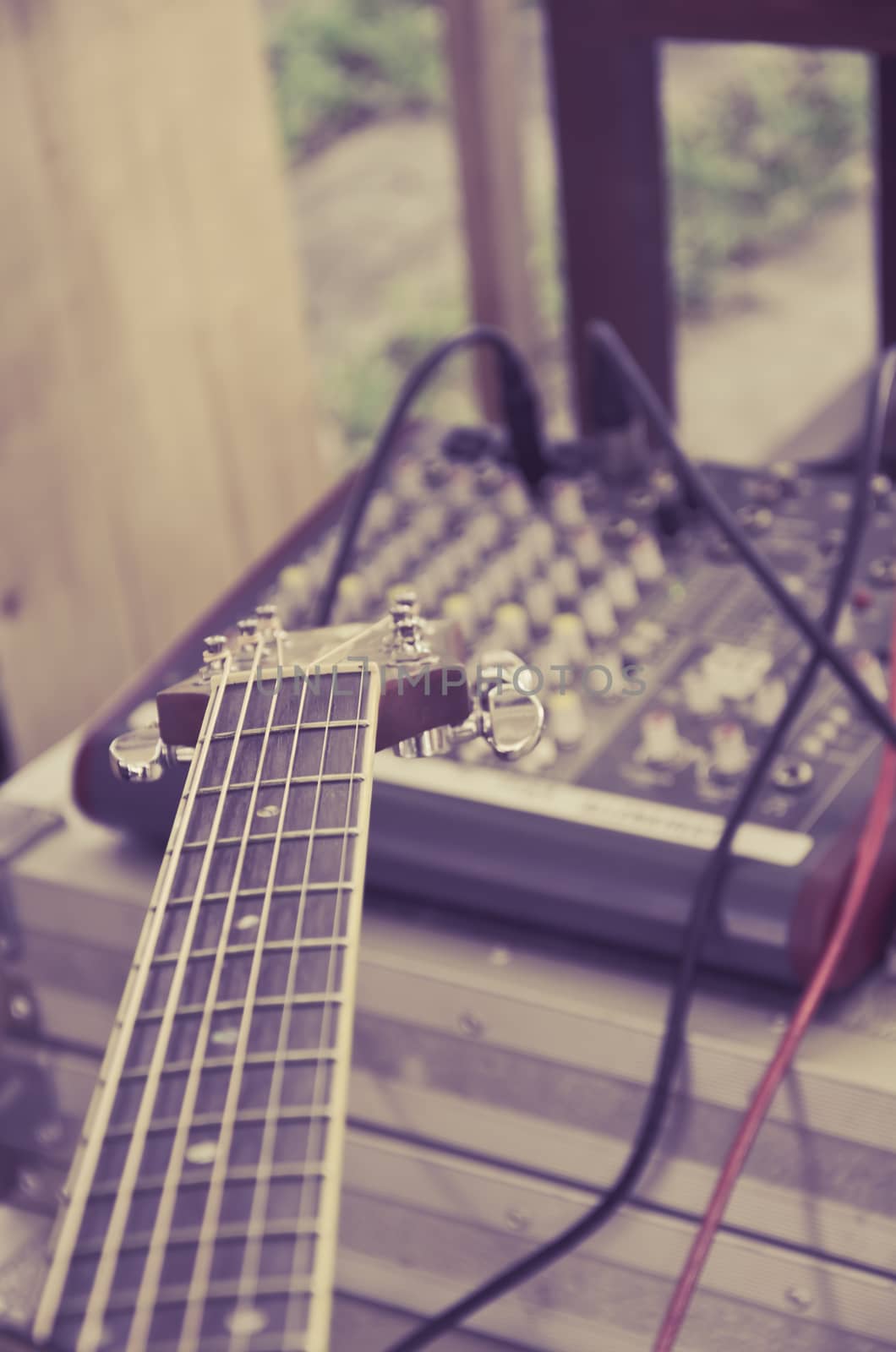 Fretboard of guitar mixer control background