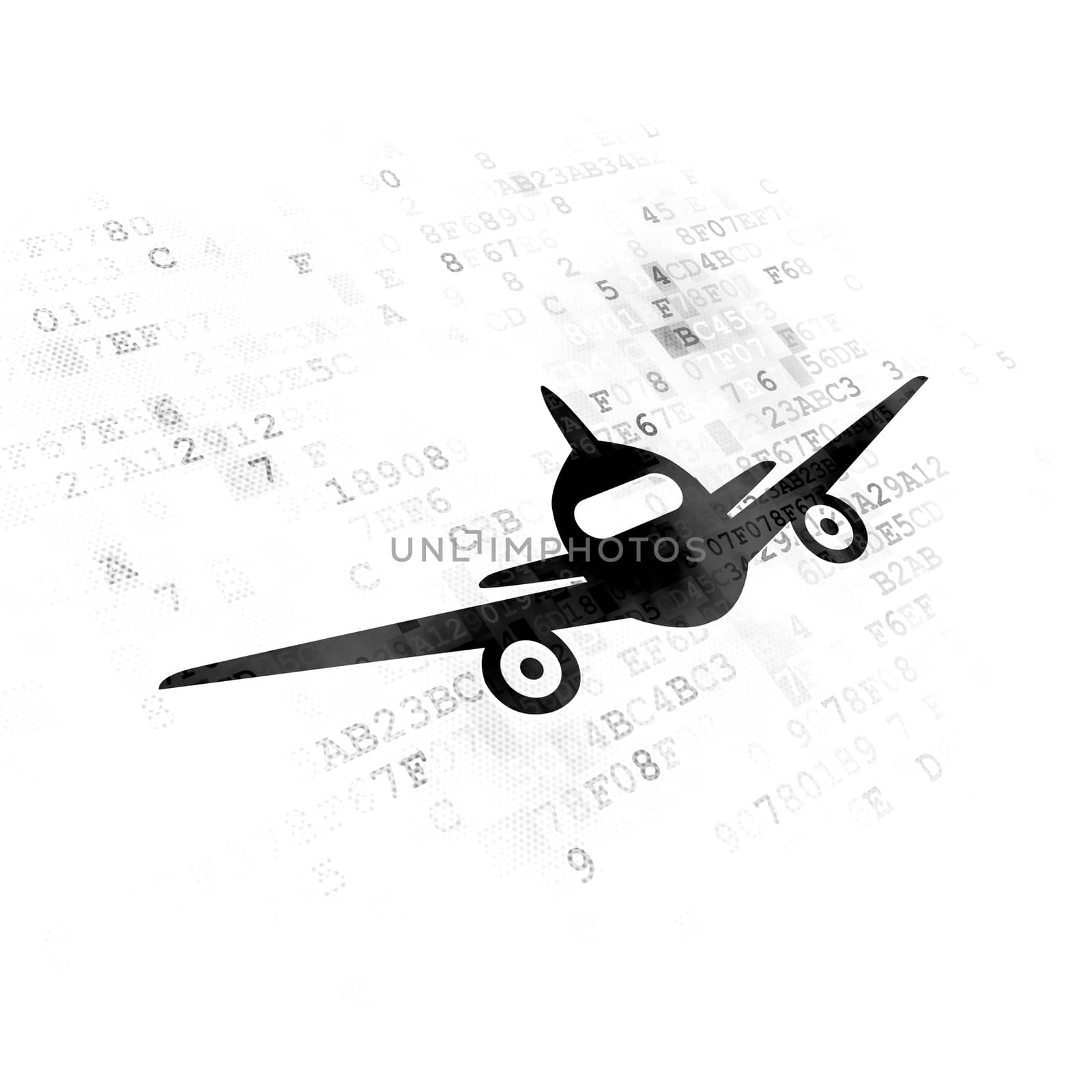 Tourism concept: Pixelated black Aircraft icon on Digital background