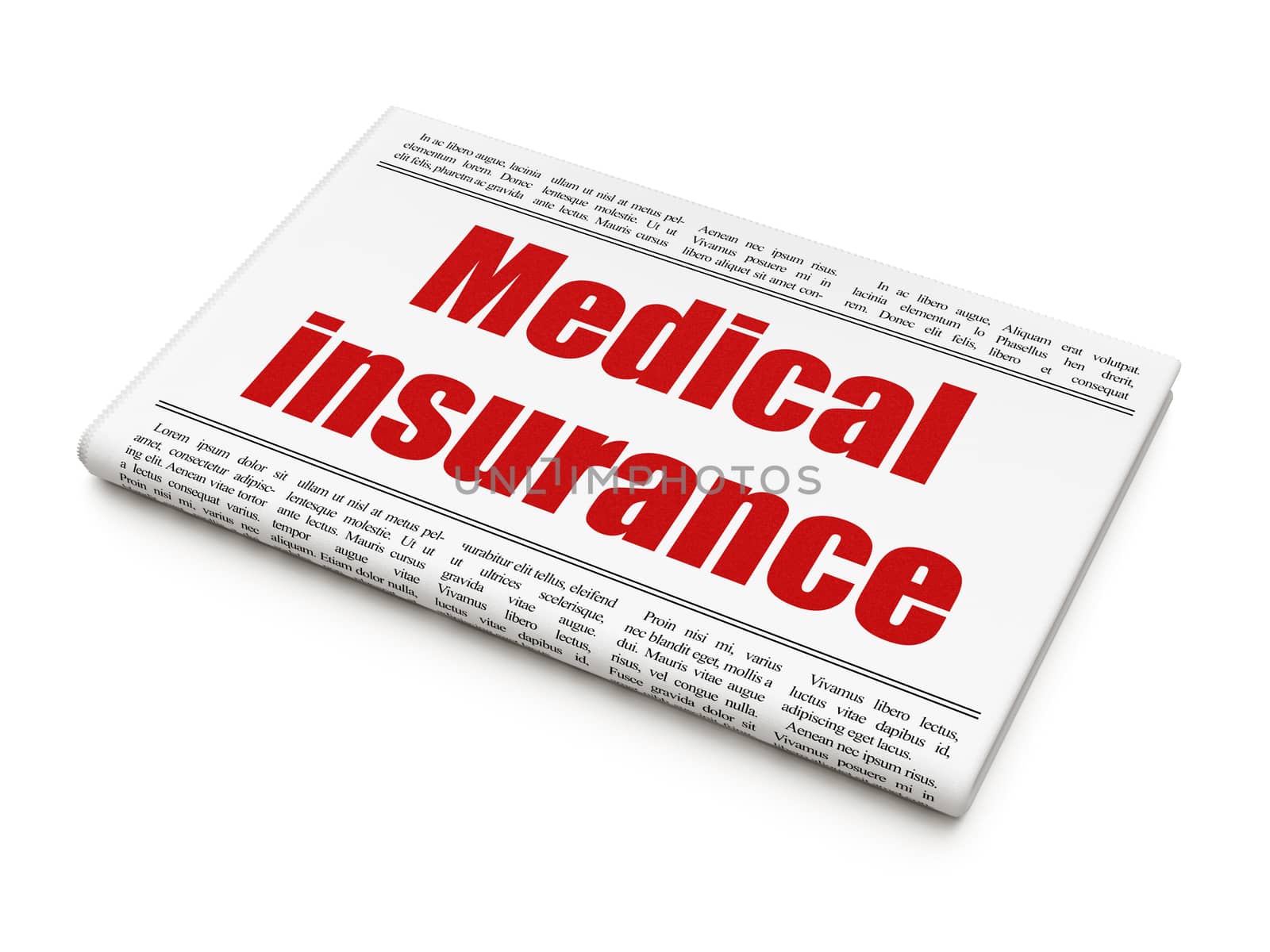 Insurance concept: newspaper headline Medical Insurance on White background, 3D rendering