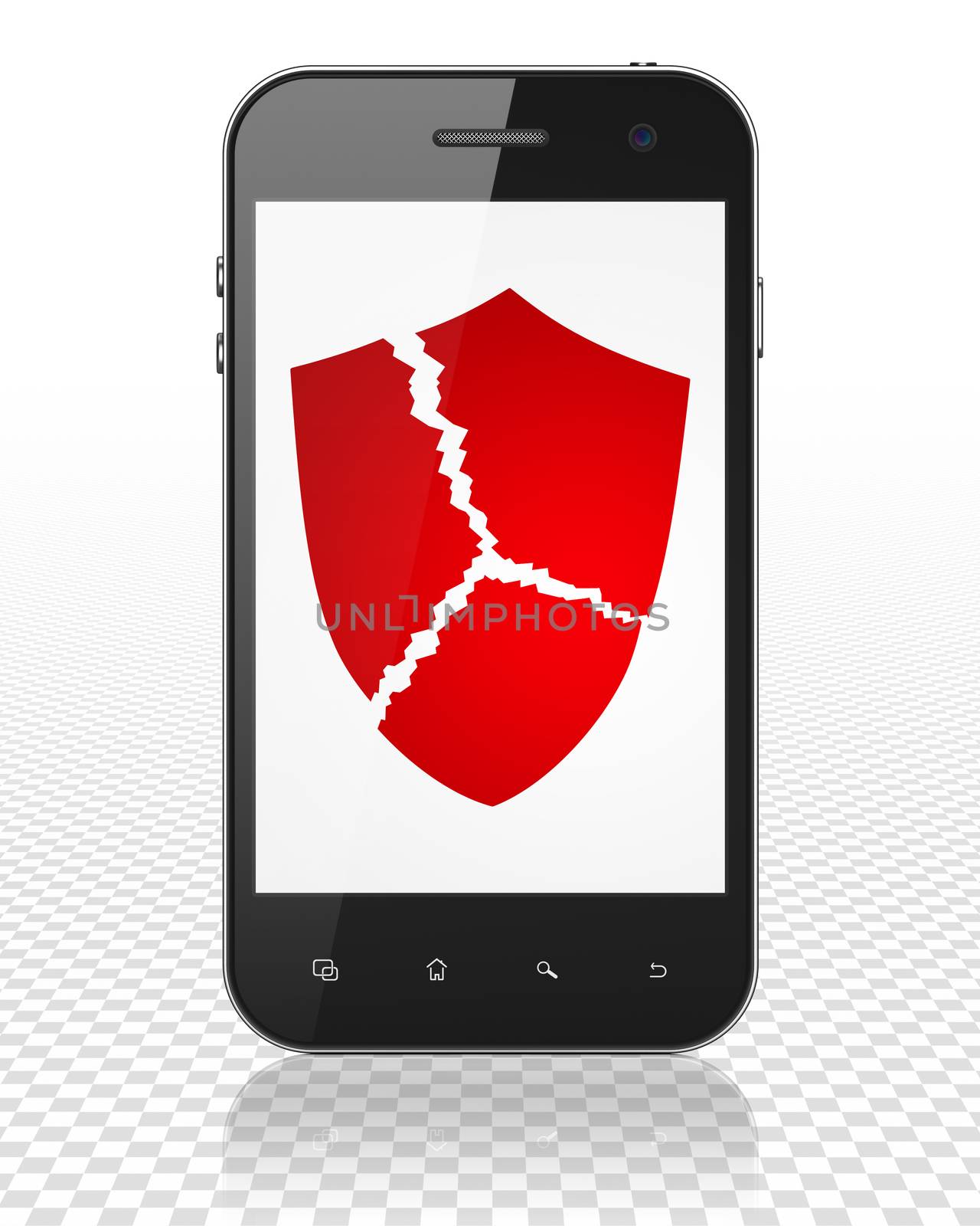 Protection concept: Smartphone with Broken Shield on display by maxkabakov