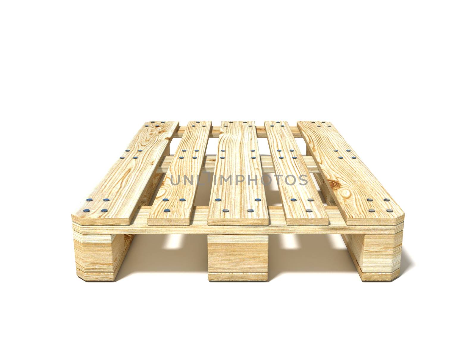 Euro pallet. Front view. 3D render illustration isolated on white background