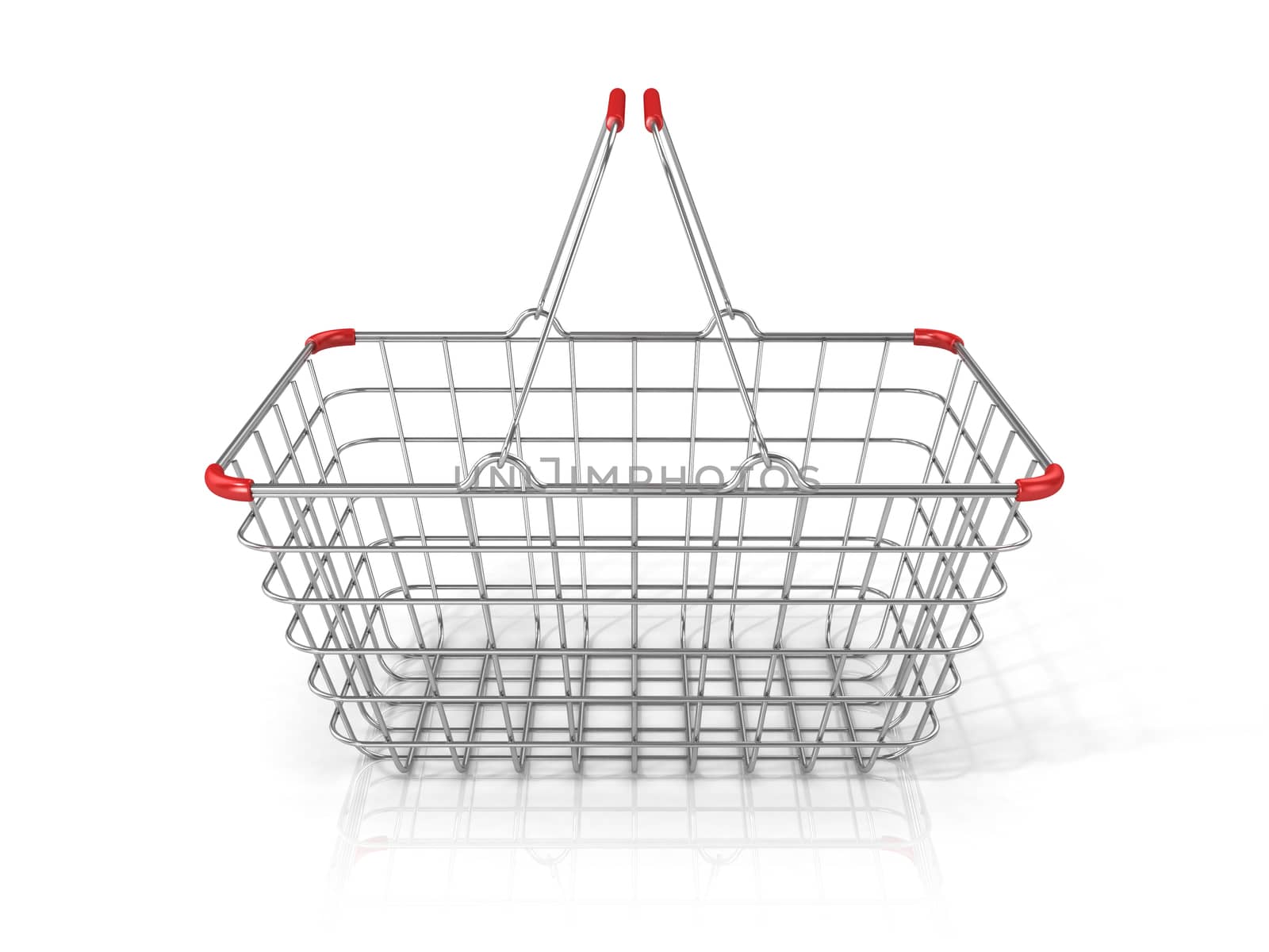 Steel wire shopping basket isolated on a white background. Front view