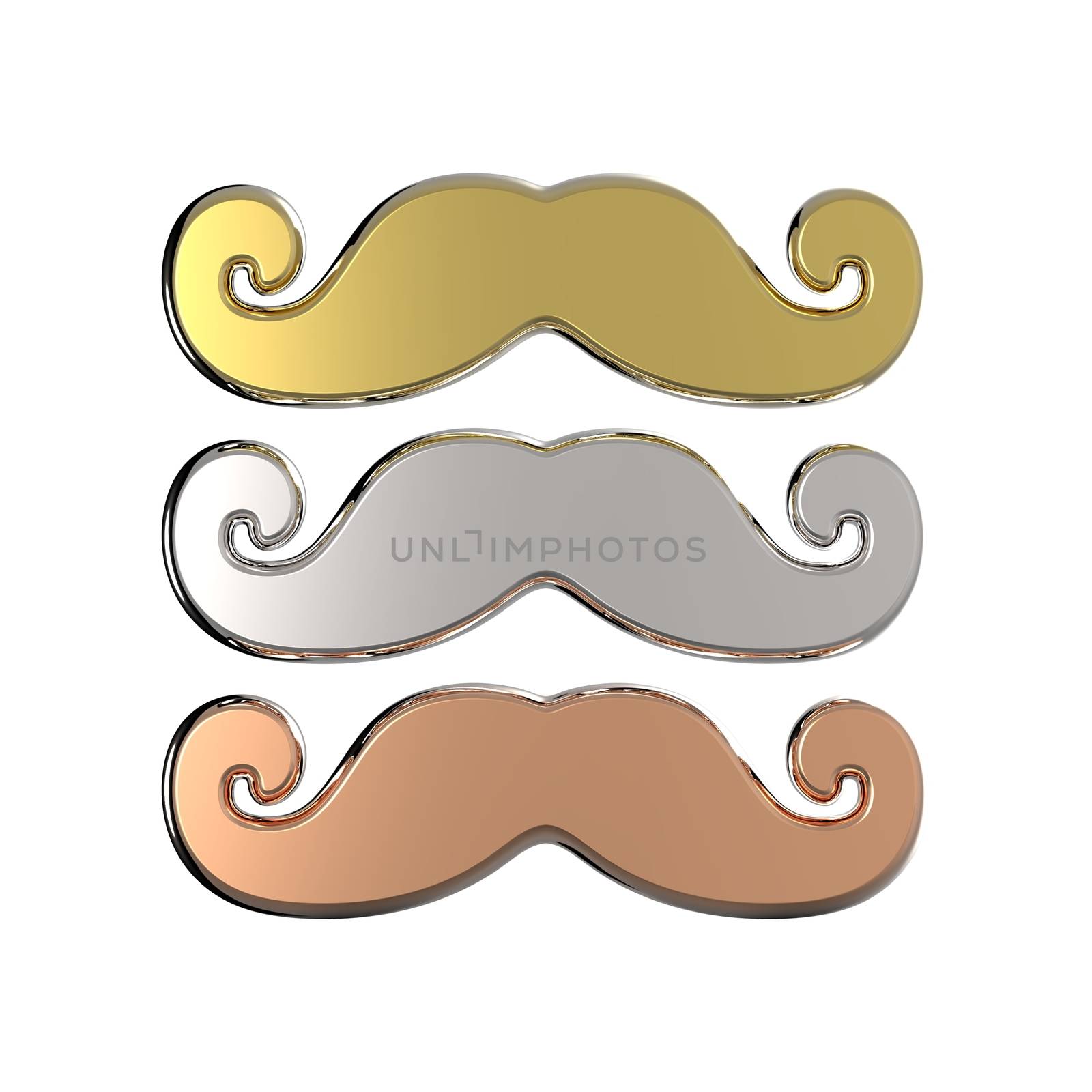 Gold, silver and bronze mustache. 3D by djmilic