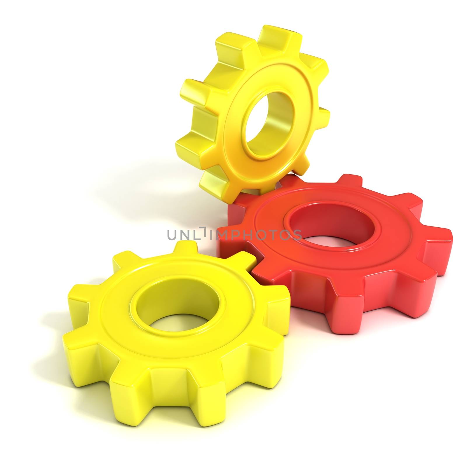 Three gear wheels, 3D concept, isolated no white background