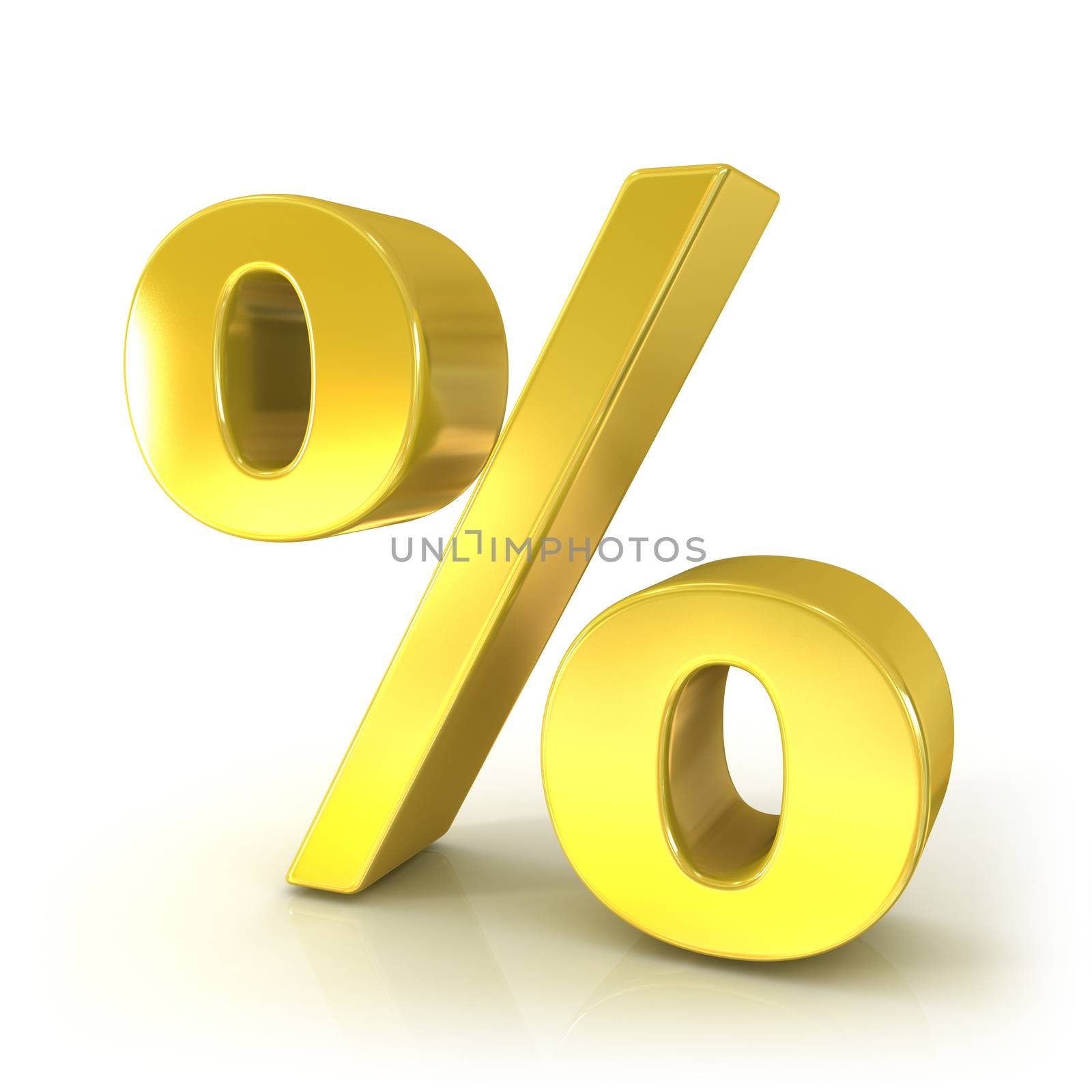Percent 3D golden sign isolated on white background