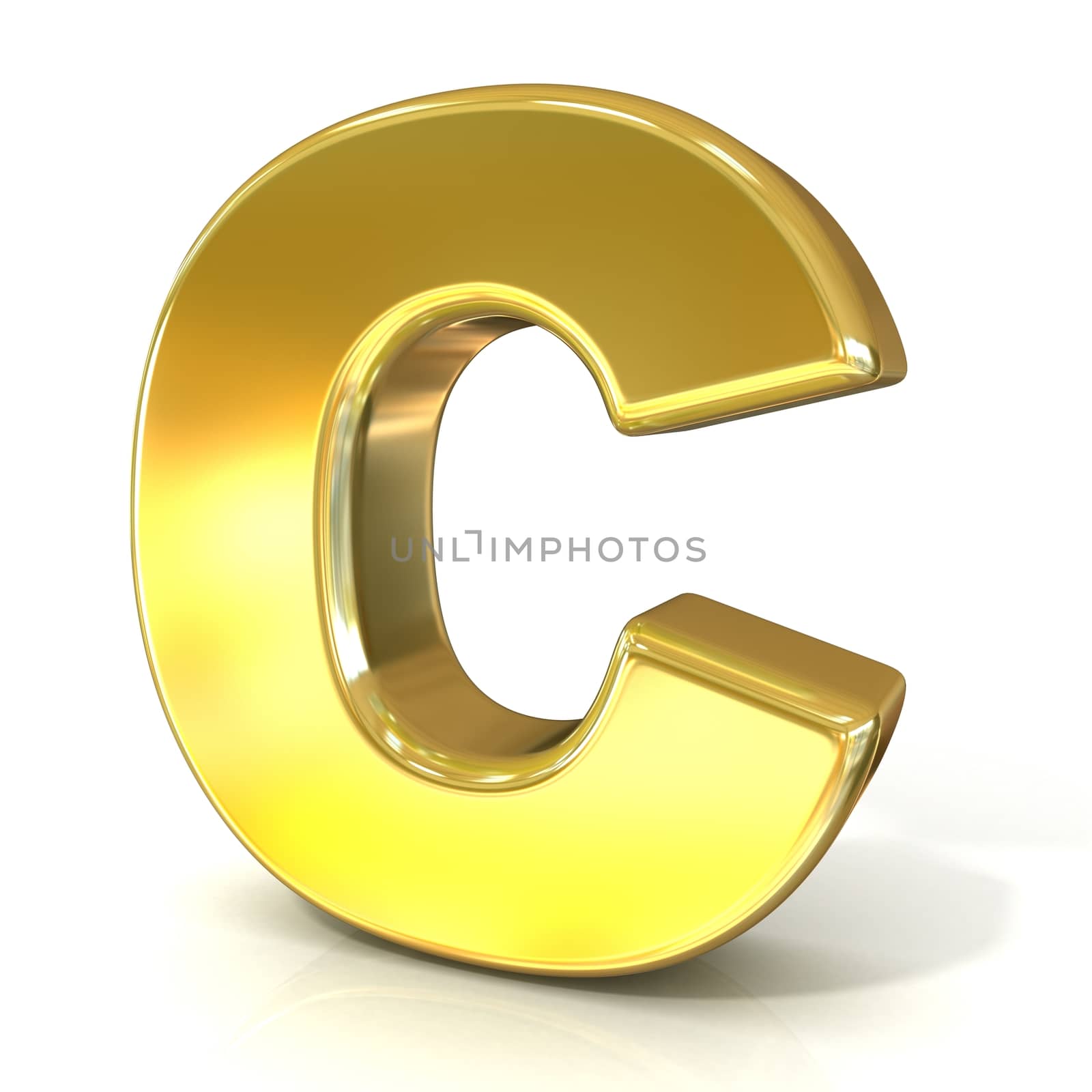 Golden font collection letter - C. 3D render illustration, isolated on white background.