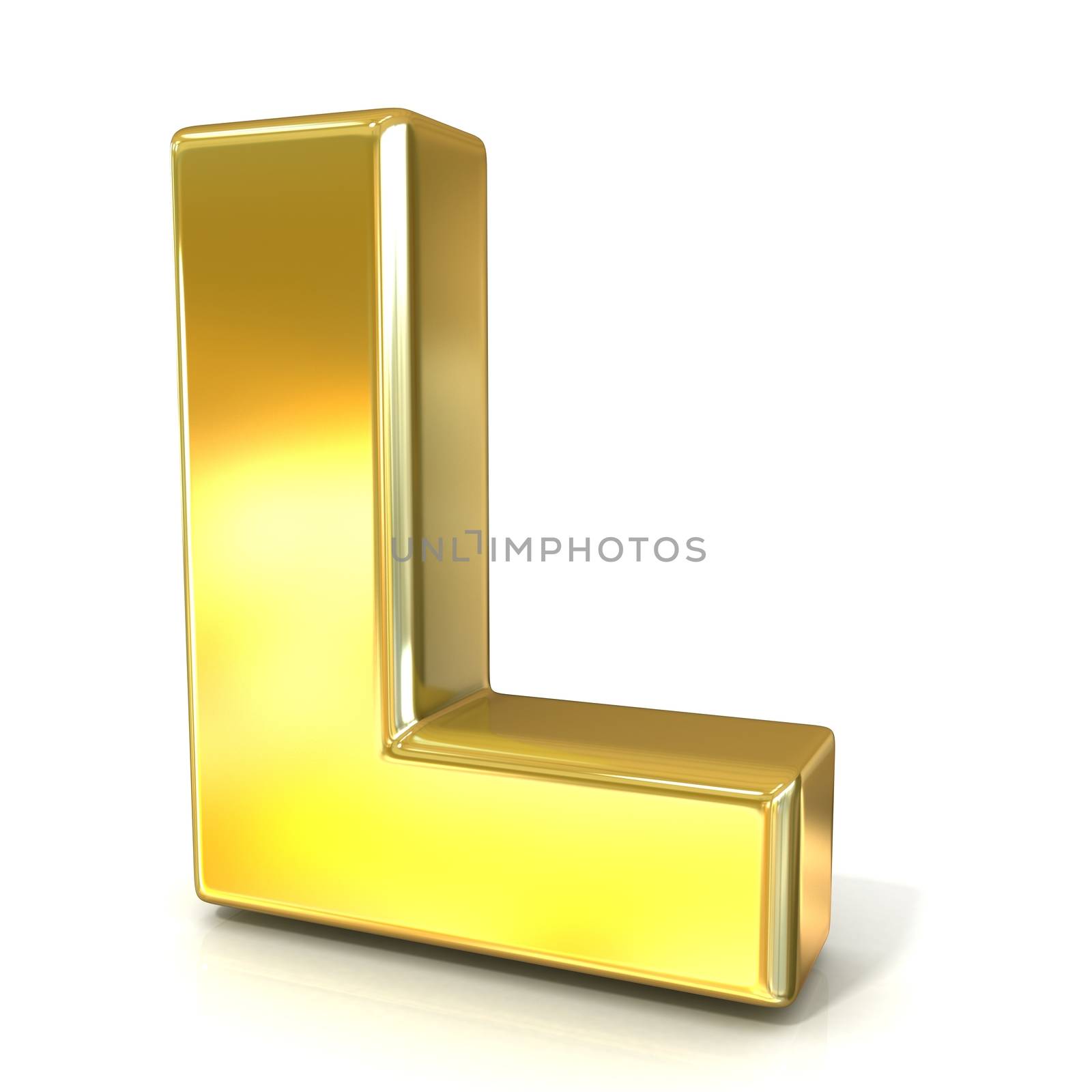Golden font collection letter - L. 3D render illustration, isolated on white background.