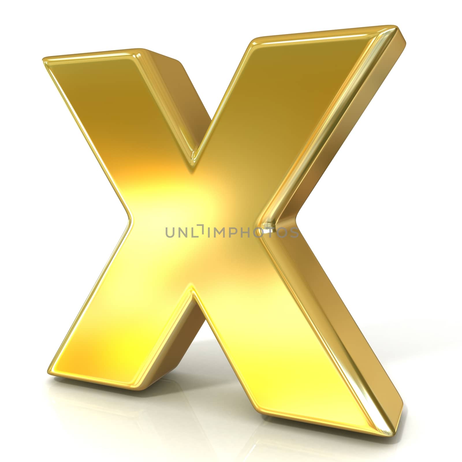 Golden font collection letter - X. 3D render illustration, isolated on white background.