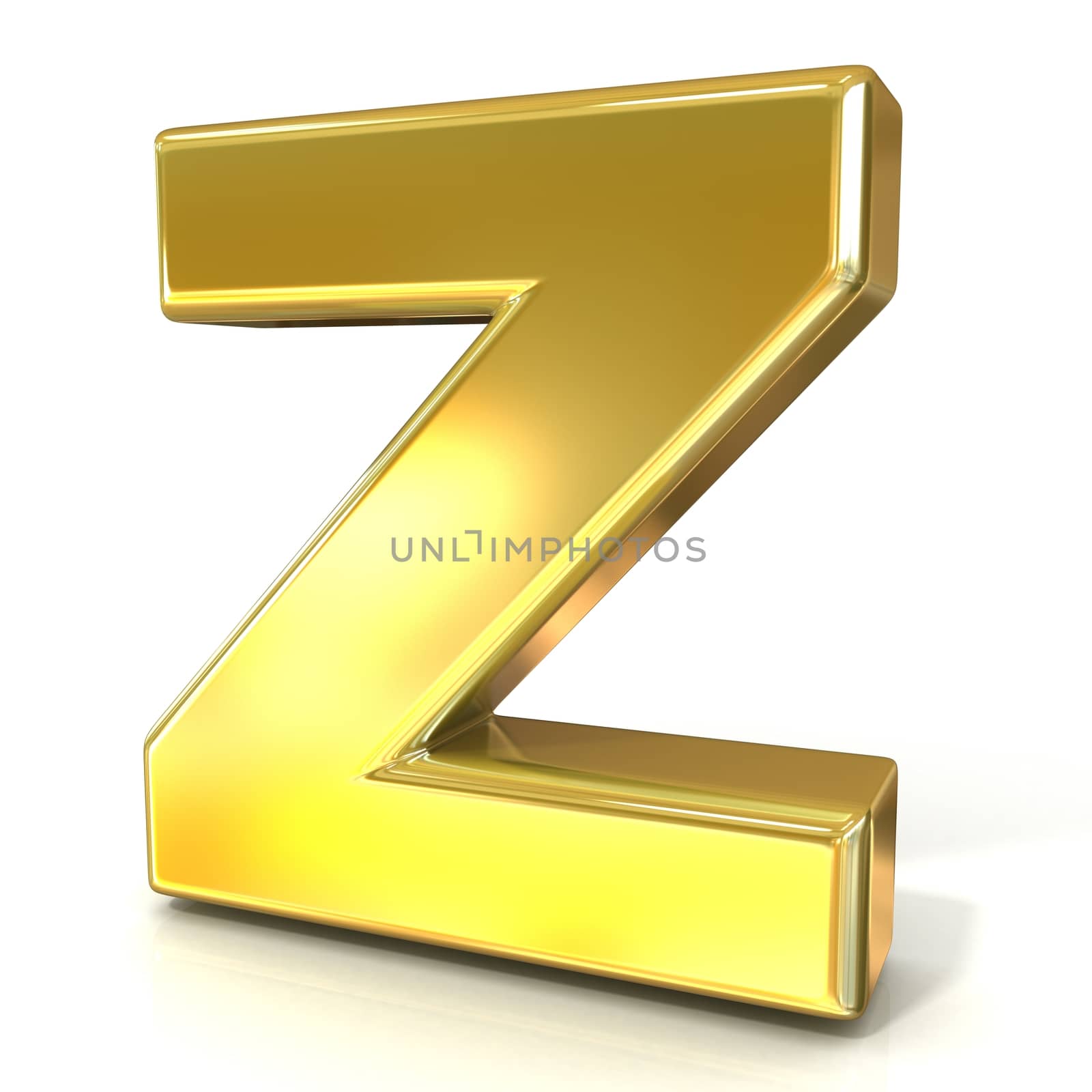 Golden font collection letter - Z. 3D render illustration, isolated on white background.