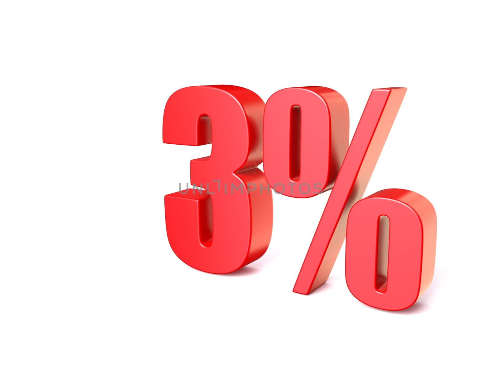 Red percentage sign 3. 3D render illustration isolated on white background