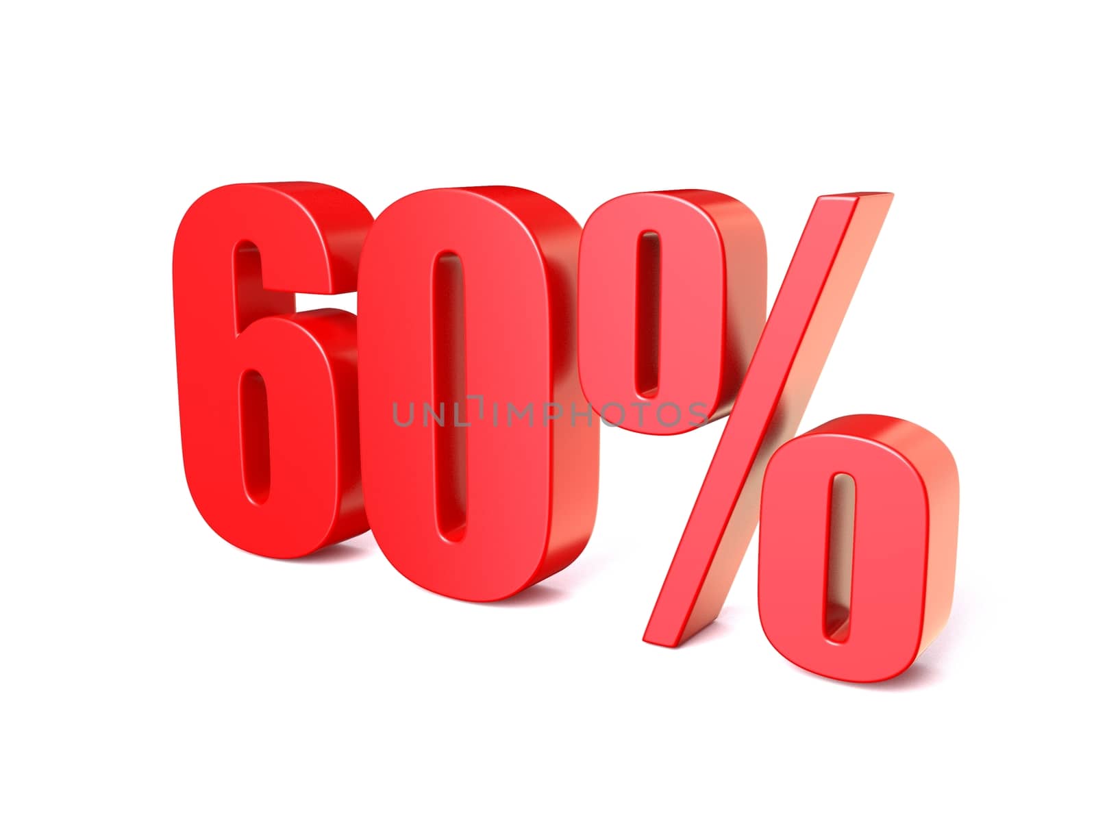 Red percentage sign 60. 3D render illustration isolated on white background