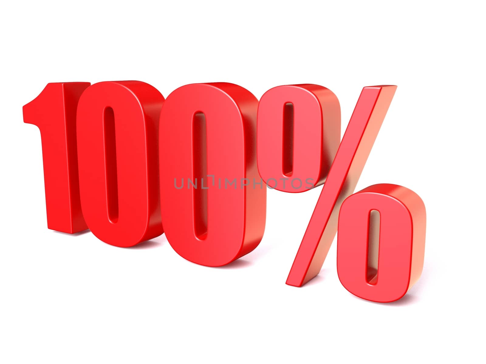 Red percentage sign 100. 3D render illustration isolated on white background