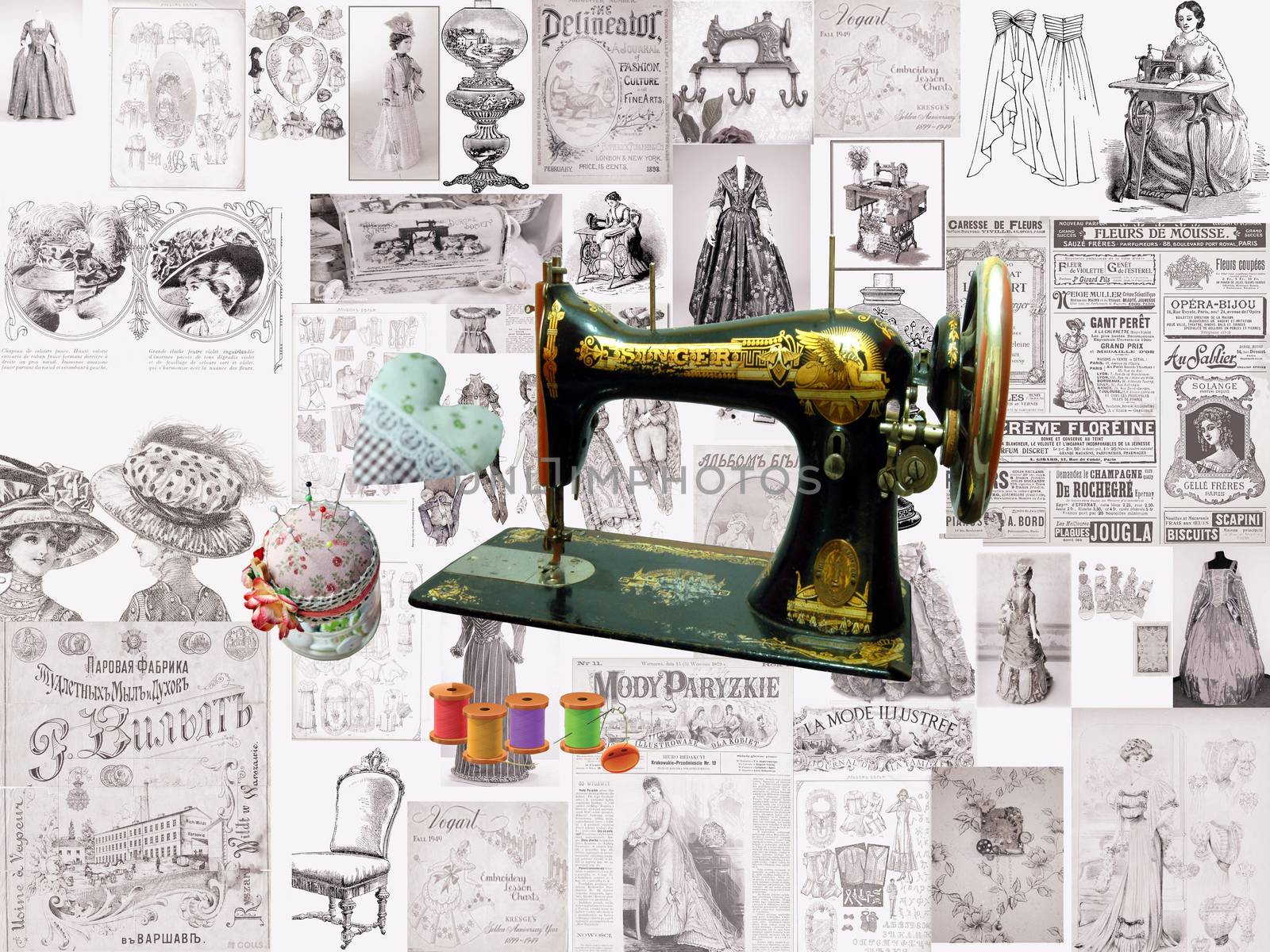 The new trend of texture for a website. Extraordinarily beautiful, sewing machine