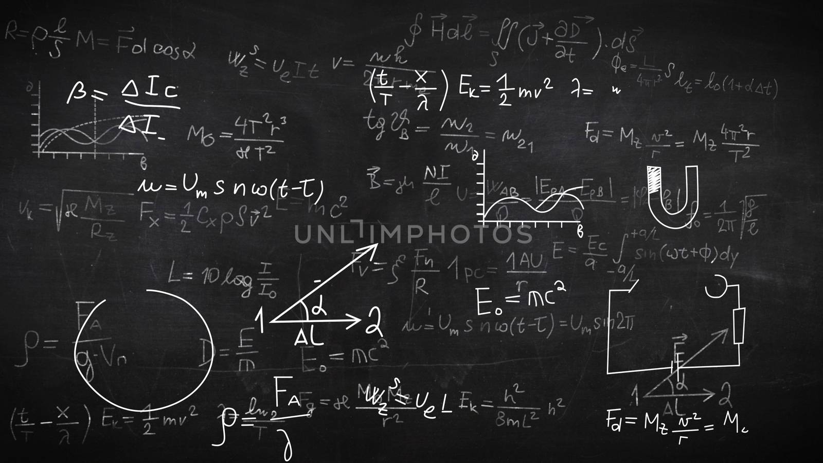 2D illustration of Background with physical formulas. 