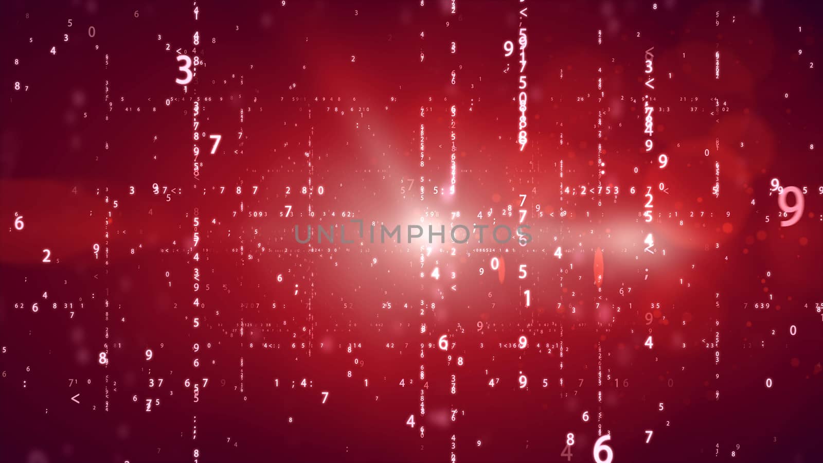 Random numbers code screen listing table cypher on red bacjground.