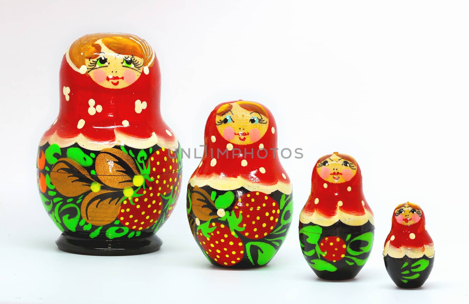 Strawberrie Matryoshka, Russian dolls on white Background