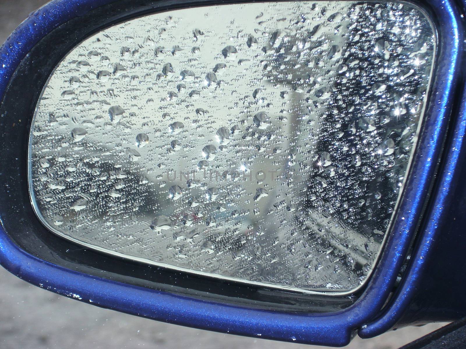 heavy rain raindrops on the car mirror by Irarlaki