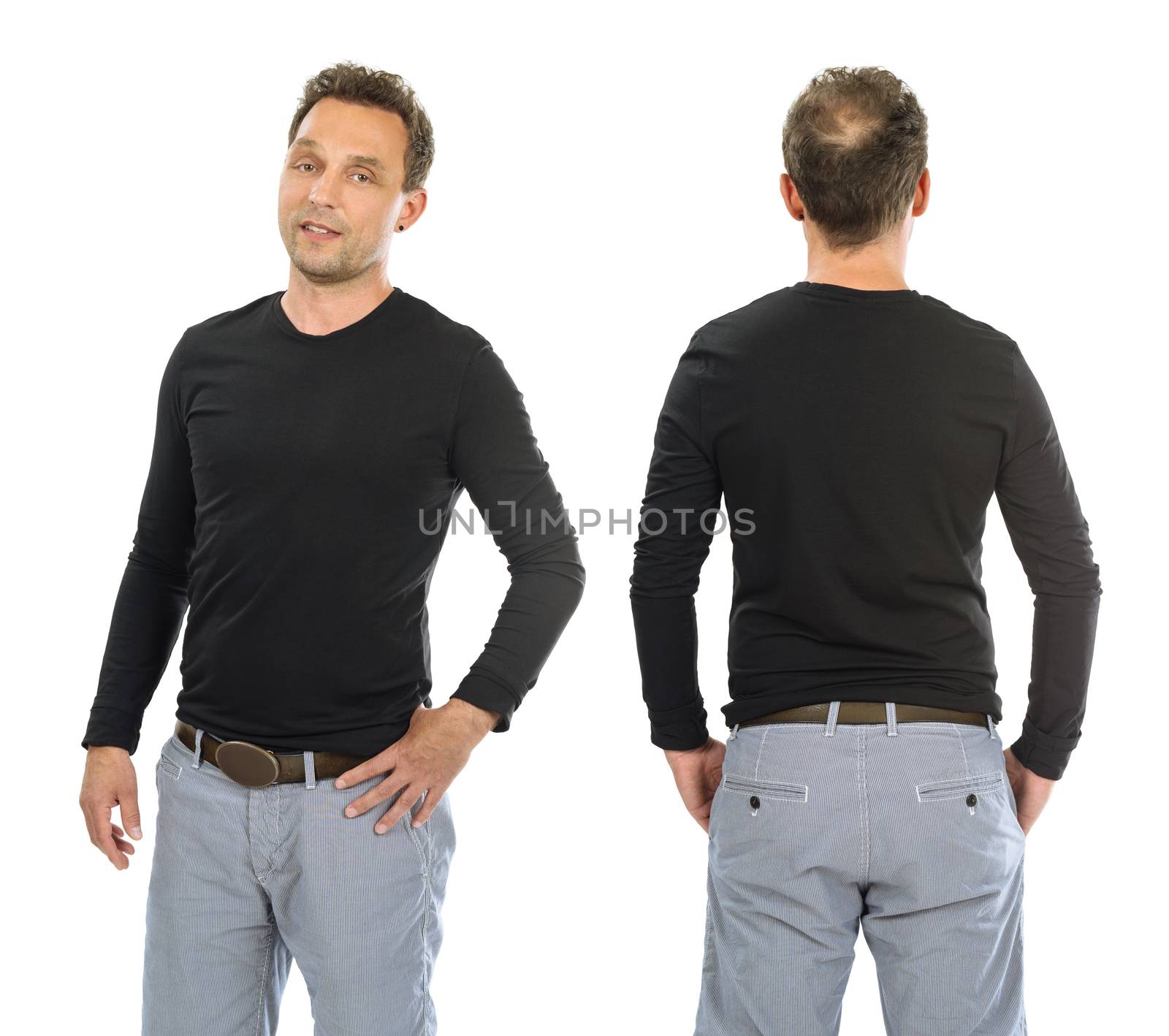 Man with blank black long sleeve shirt by sumners