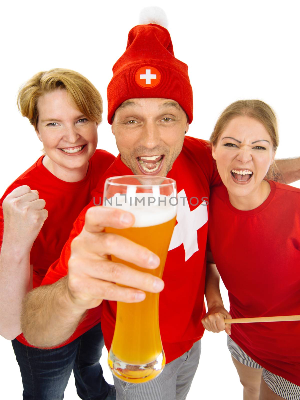 Three excited Swiss sports fans by sumners