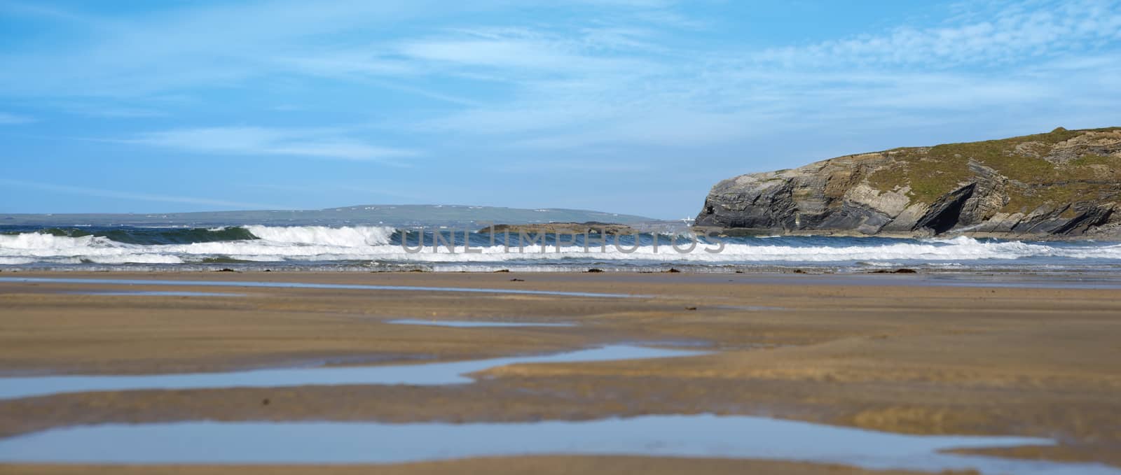 panoramic view of ballybunion beach and cliff by morrbyte