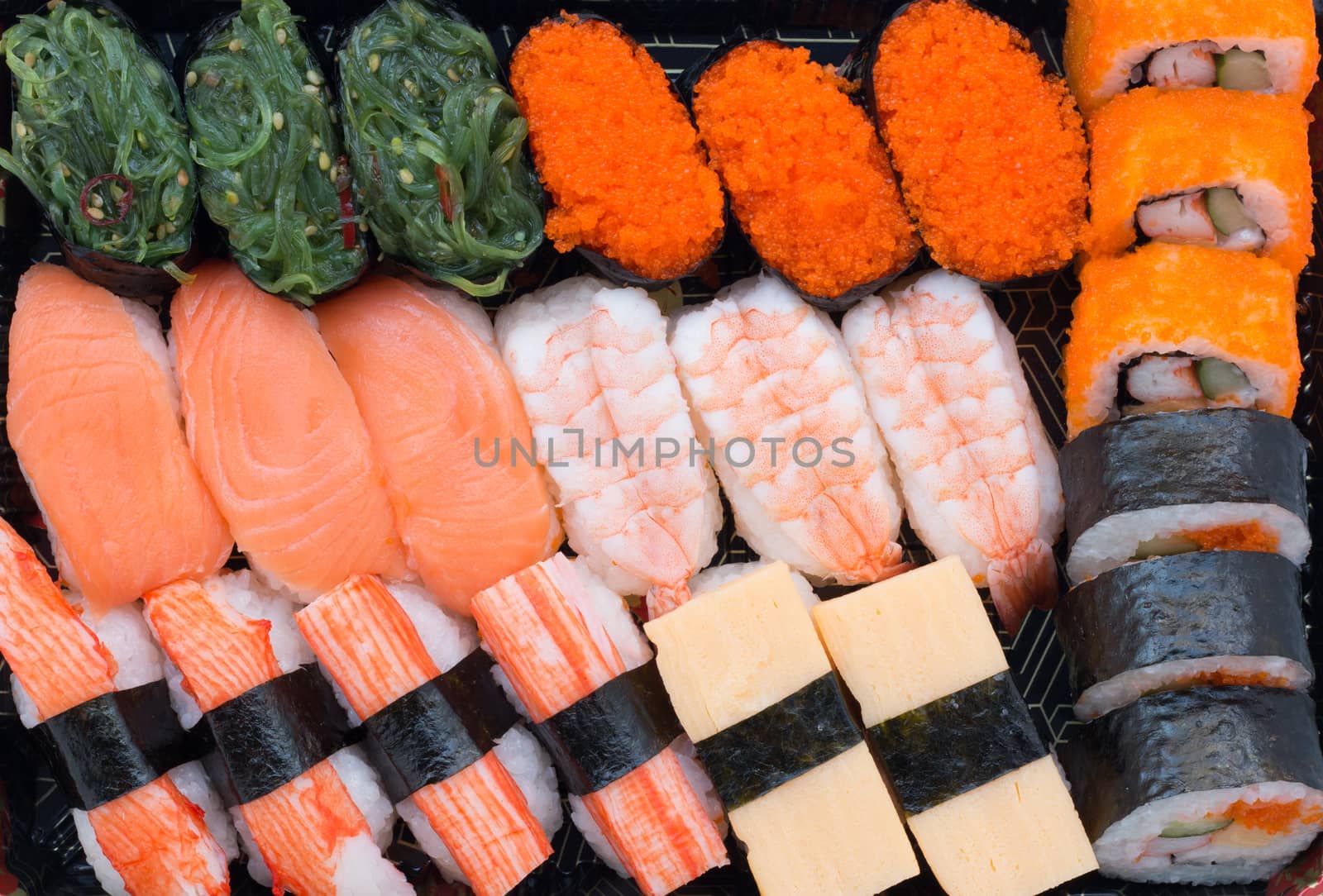 sushi sashimi set isolated on white background