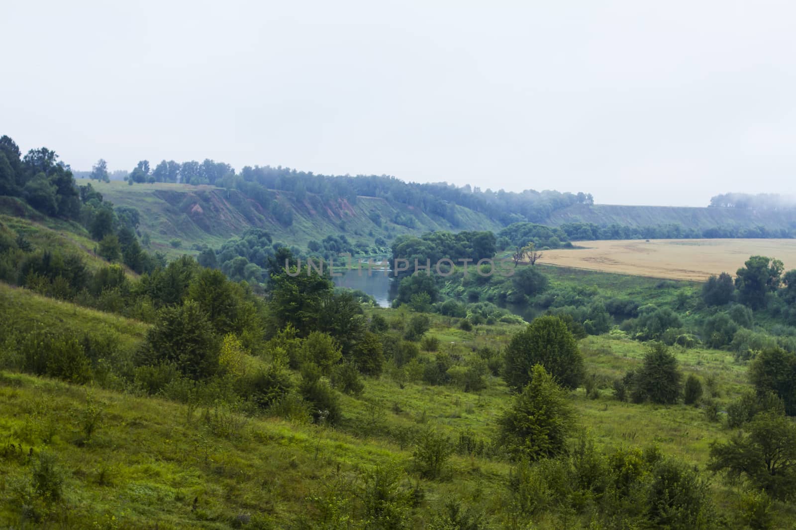 Landscape with a river and hills in Russia