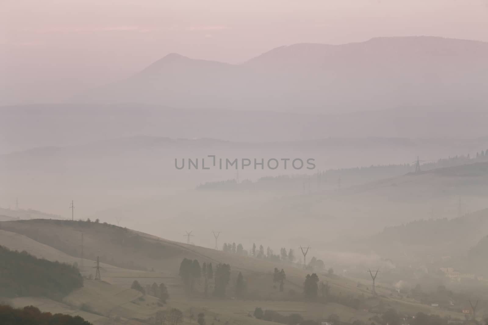 November foggy morning in Carpathian mountains by weise_maxim