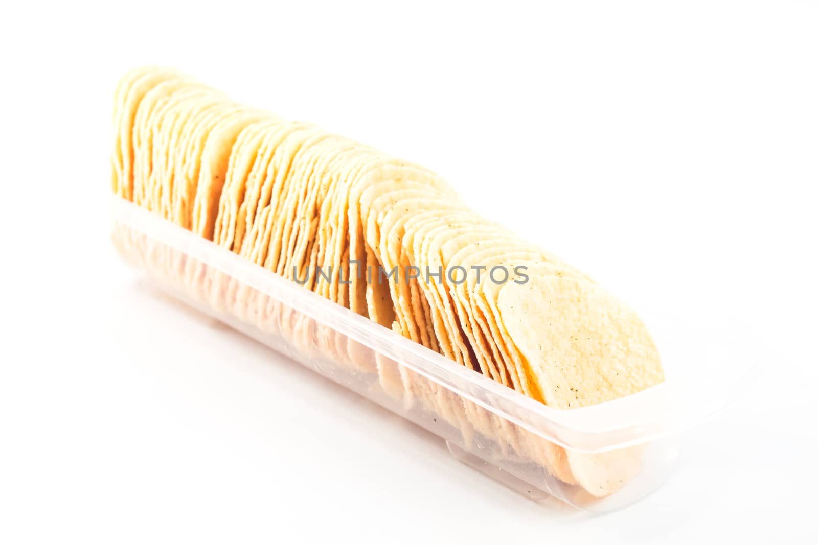 Potato chips on white background, stock photo