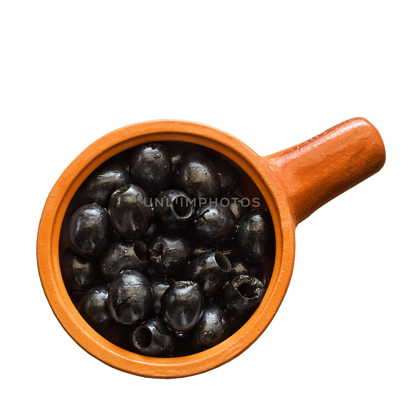 Olives in ceramic ware, on a white background by Gaina