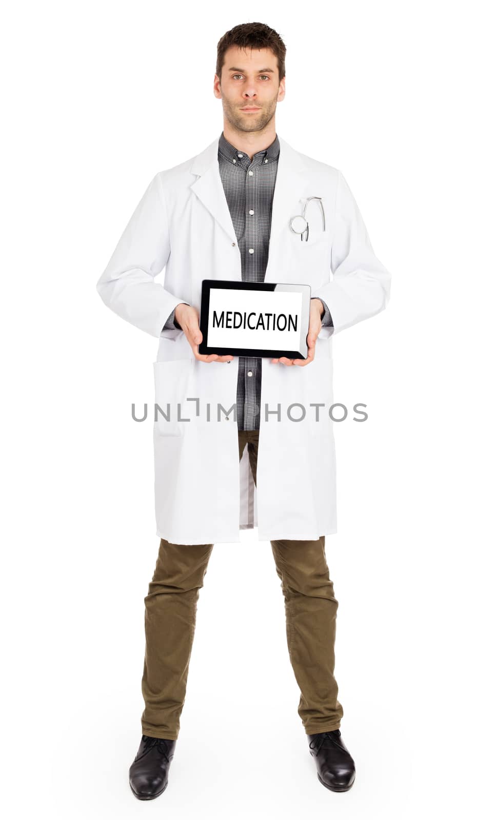 Doctor holding tablet - Medication by michaklootwijk