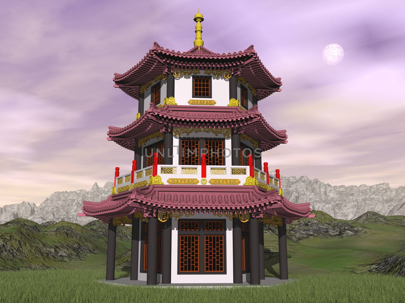 Pagoda in nature - 3D render by Elenaphotos21