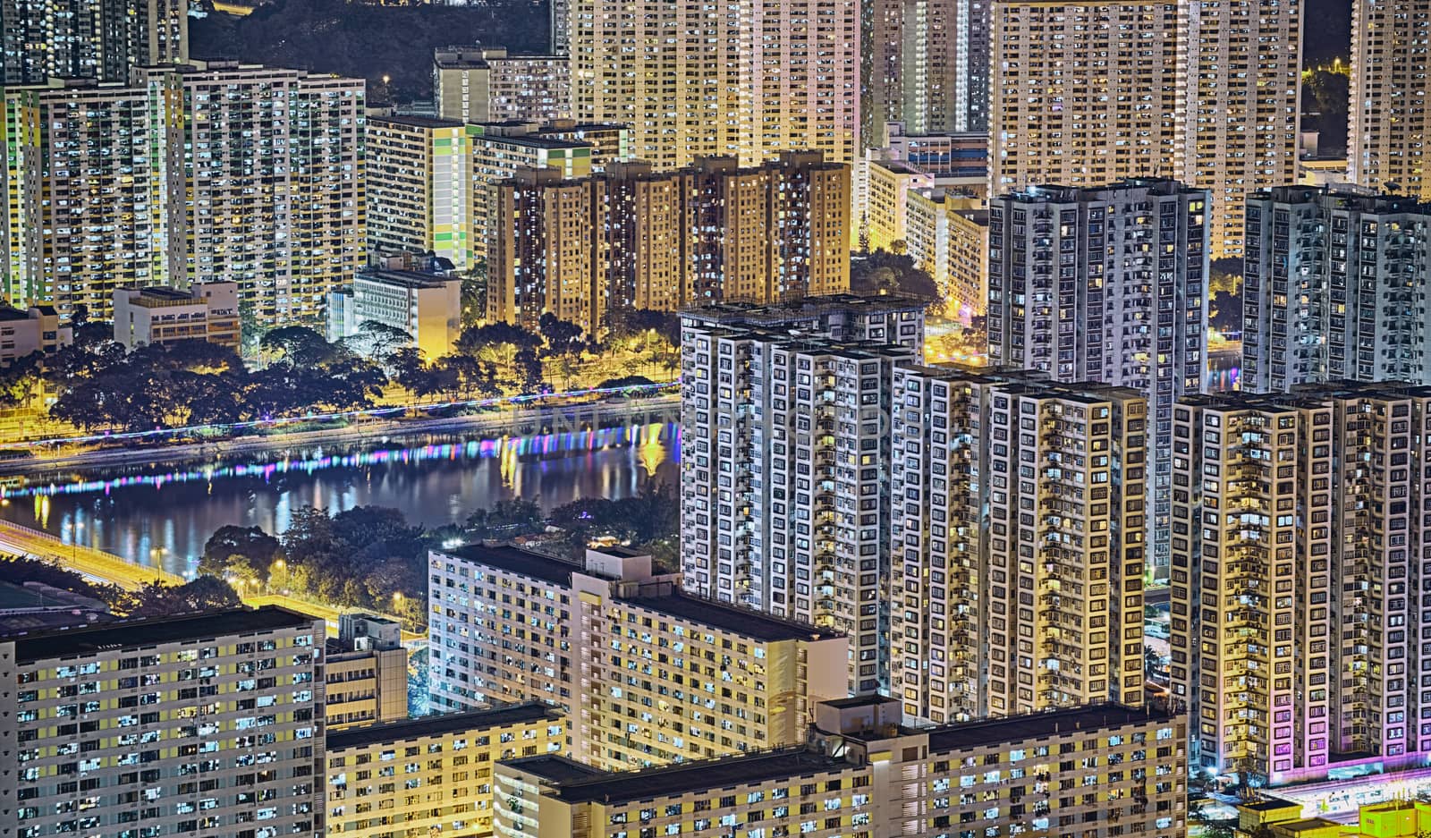 hong kong night , downtown area