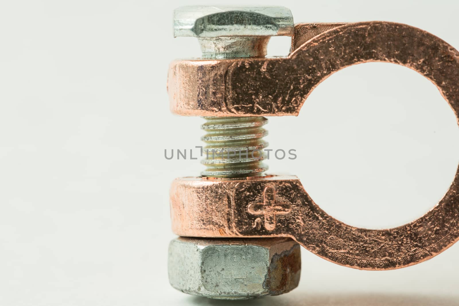 Battery terminal connector, isolated on white background,closeup