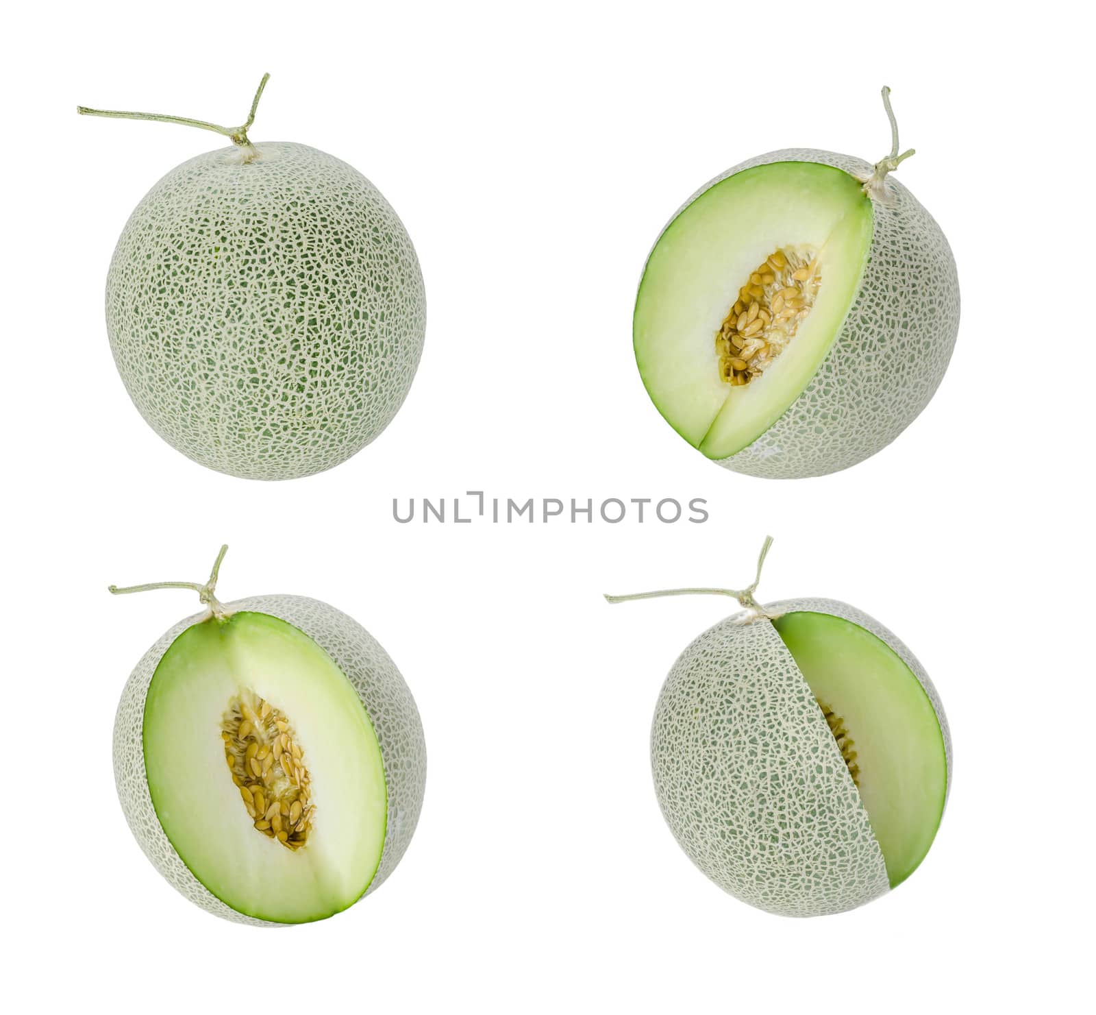 shopped green melon isolated on white background