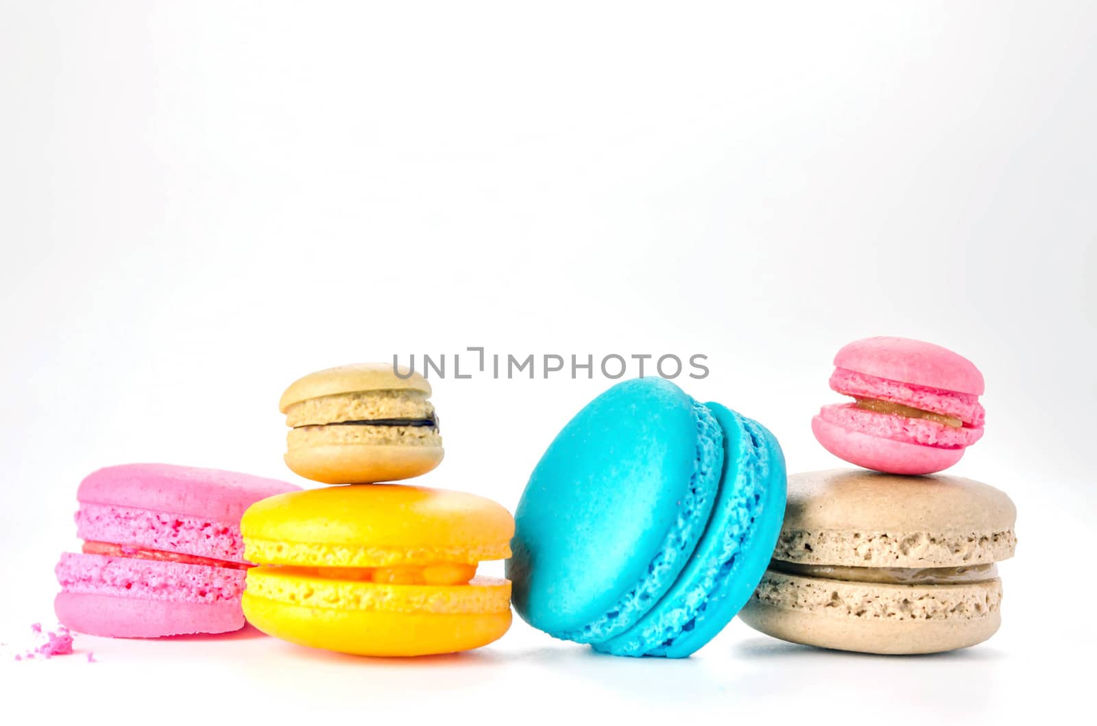 Colorful macaroons collection set on a white background