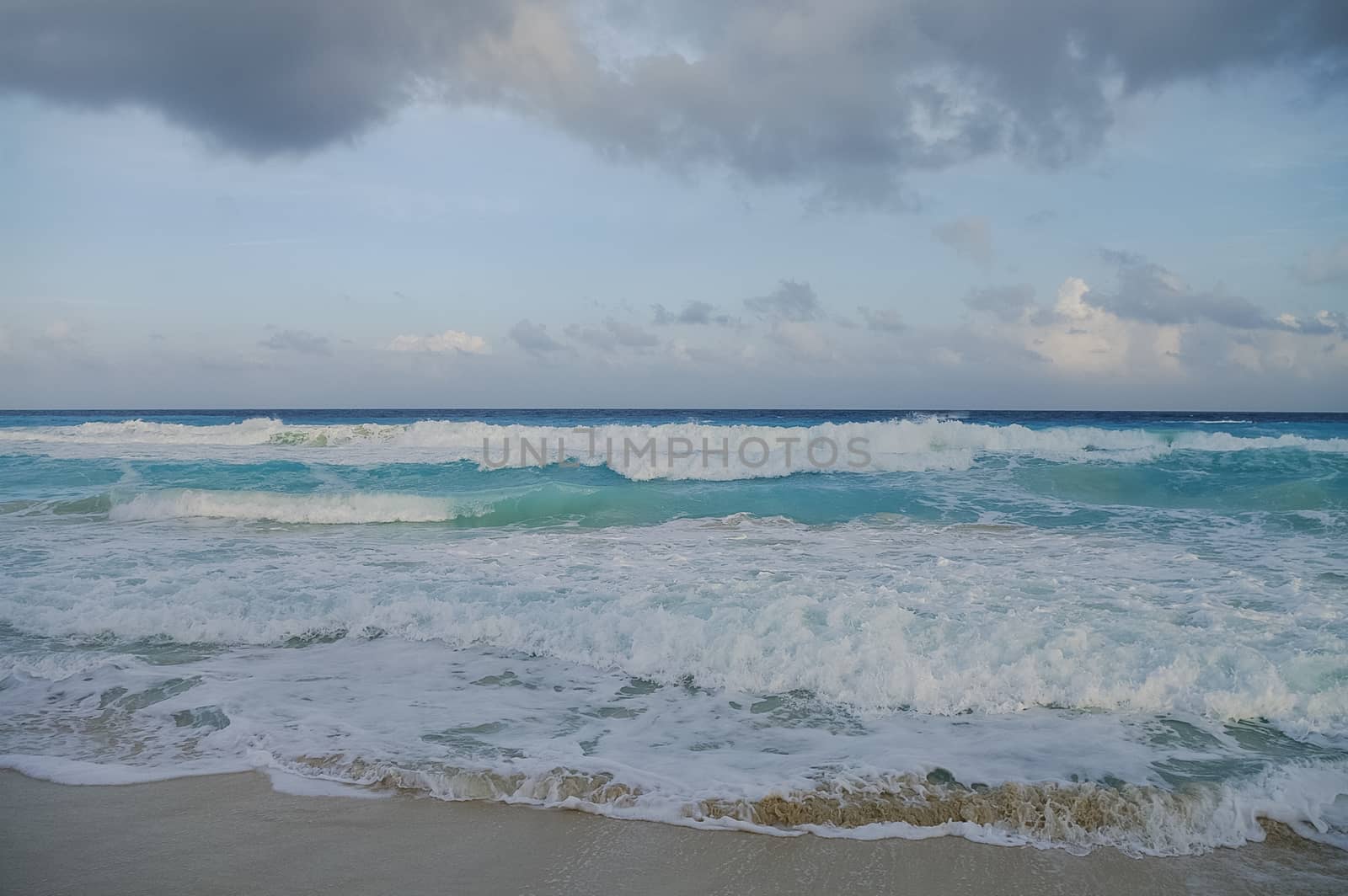 Waves on the coast of the Caribbean Sea, Mexico. Riviera Maya