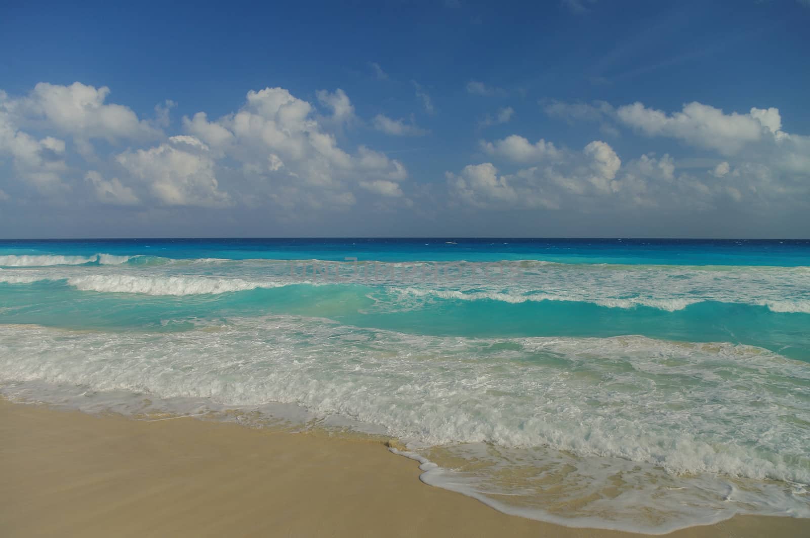 Waves on the coast of the Caribbean Sea, Mexico. Riviera Maya