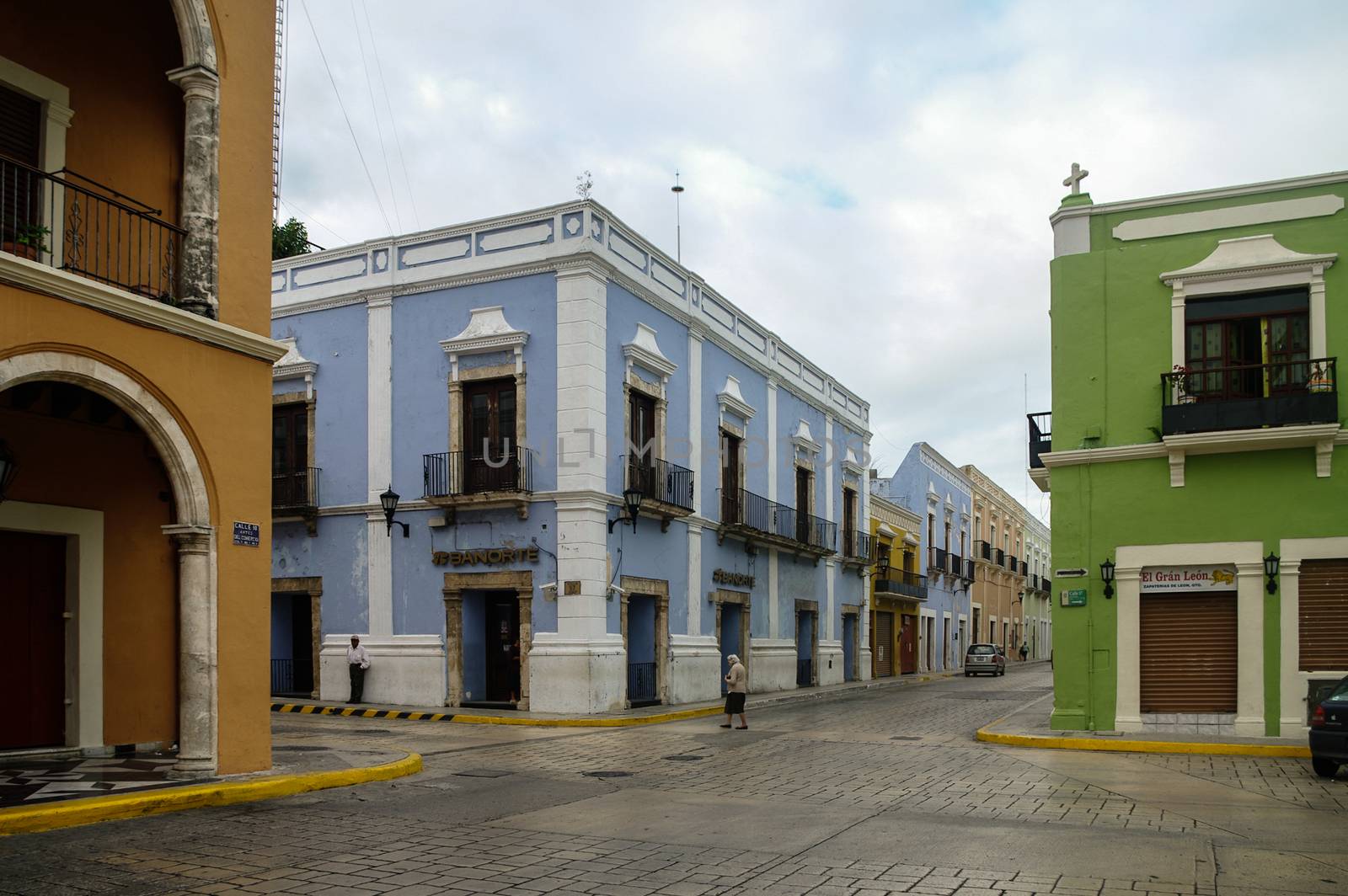 CAMPECHE, MEXICO -  01 january 2010: downtown street with typical colonial buildings in Campeche, Mexico.