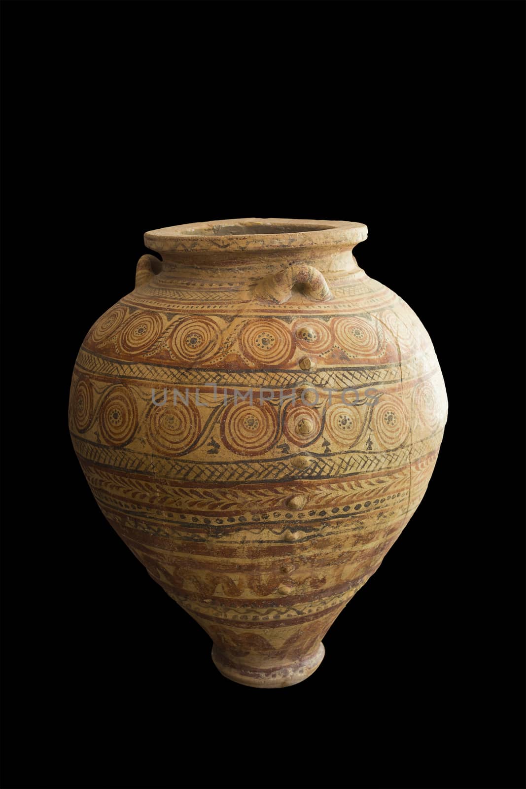 Milos island, Greece - September 1 2015: Ancient greek vase pithos isolated on black background - Late Cycladic period - Milos island, Greece