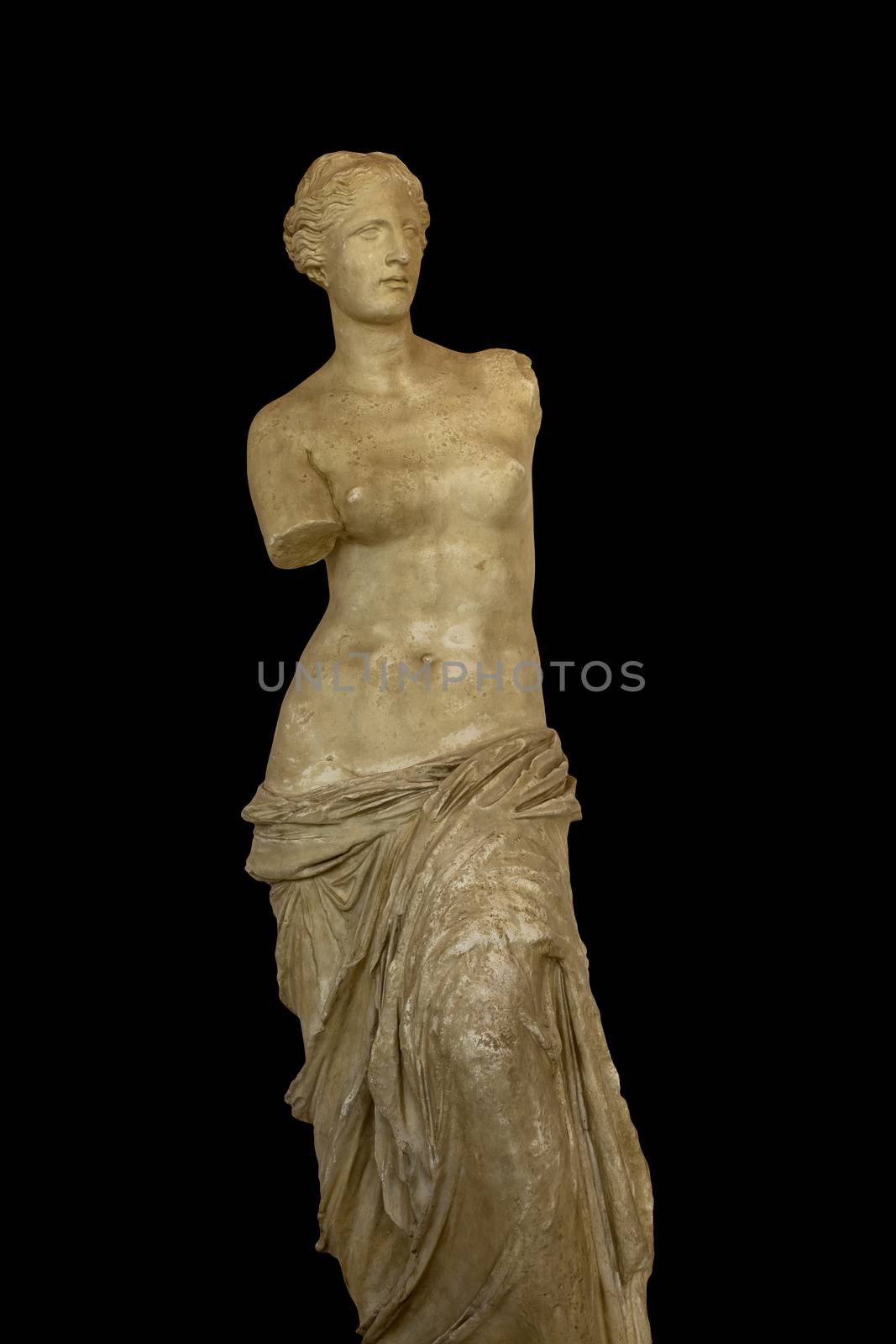 Milos island, Greece - September 1 2015: Venus de Milo - Aphrodite of Milos at black background