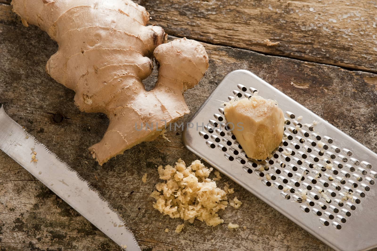 Freshly minced or grated root ginger by stockarch