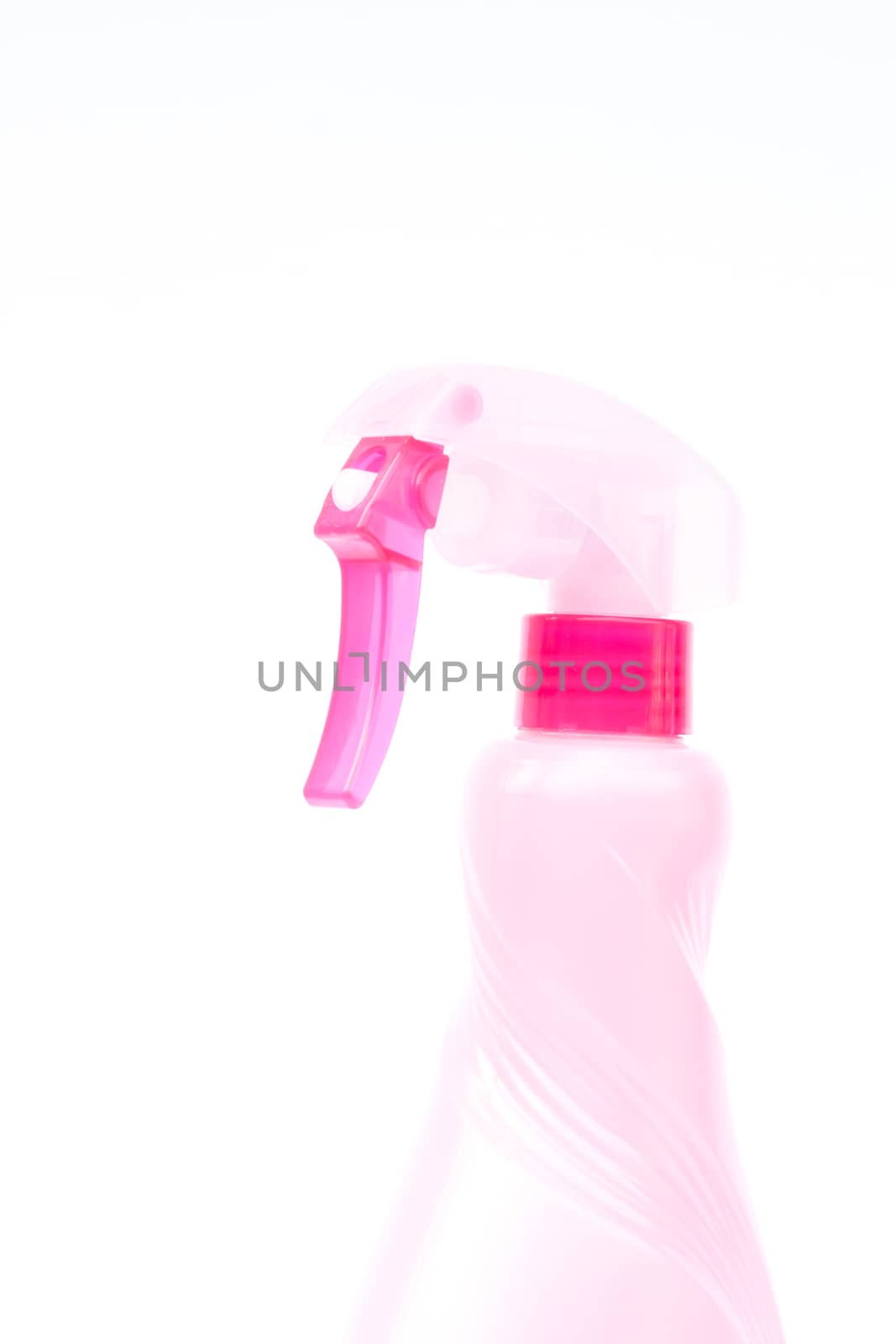 Pink plastic foggy spray bottle isolated on white background by punsayaporn