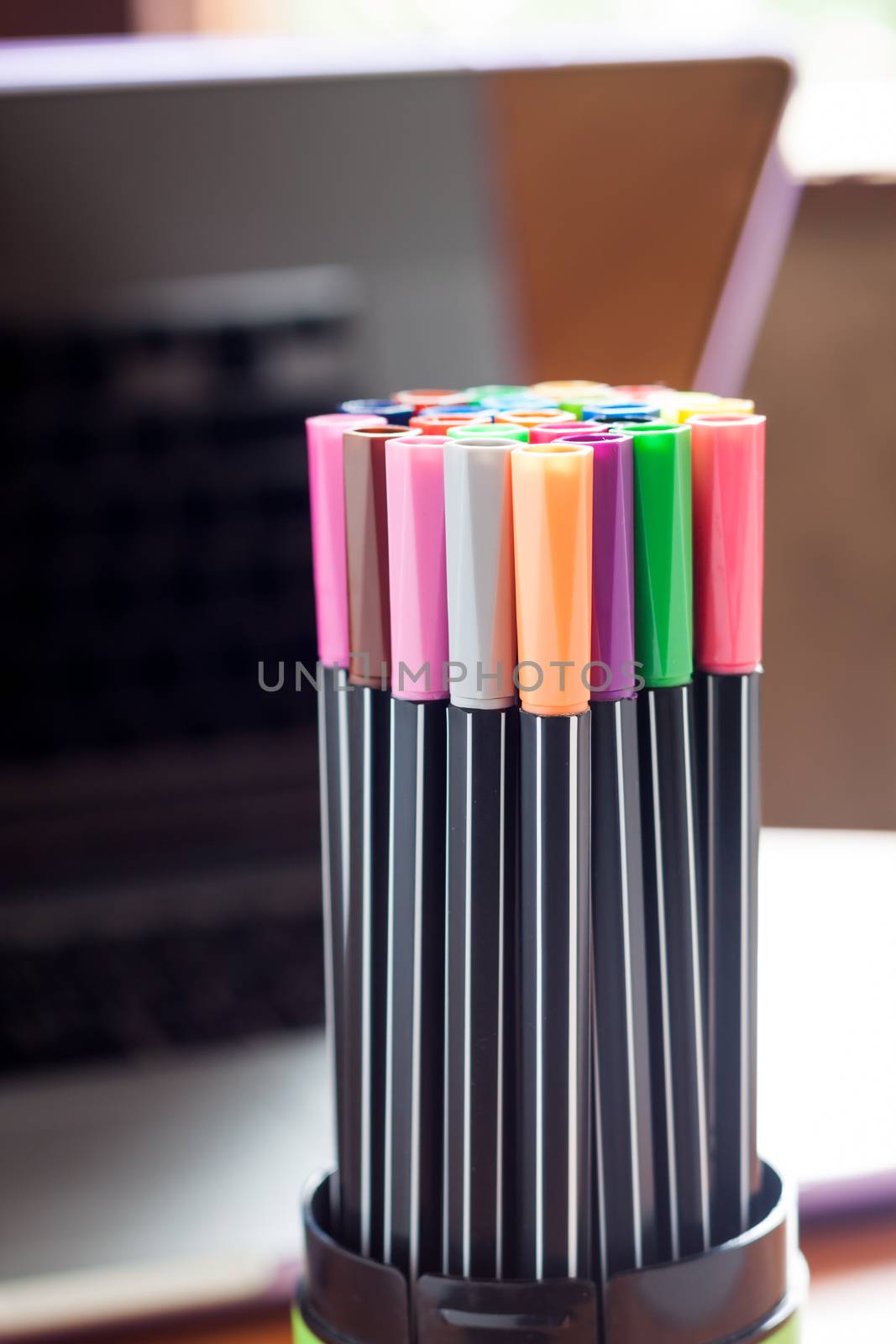 Magic color pens with blurred background by punsayaporn